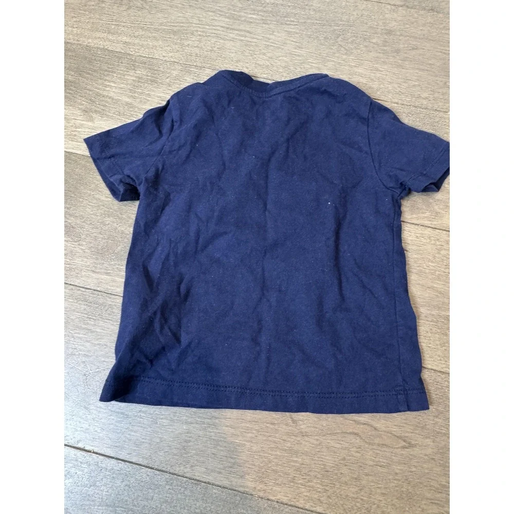 Ralph Lauren Shirt Boys 12M Navy Fall Leaves‎ Bear Graphic Tee Shoulder Snaps